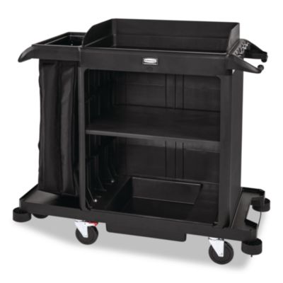 Rubbermaid® Commercial Compact Housekeeping Cart, Plastic, 3 Shelves 1 Bin, 23 x 53.12 x 19.1, Black