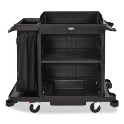 Rubbermaid® Commercial Compact Housekeeping Cart, Plastic, 3 Shelves 1 Bin, 23 x 53.12 x 19.1, Black