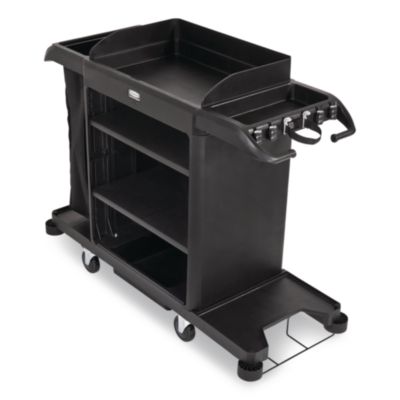 Rubbermaid® Commercial Full-Size Housekeeping Cart, Plastic, 3 Shelves, 1 Bin, 24.4 x 62.4 x 49, Black