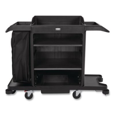 Rubbermaid® Commercial Full-Size Housekeeping Cart, Plastic, 3 Shelves, 1 Bin, 24.4 x 62.4 x 49, Black