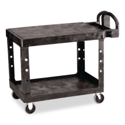Rubbermaid® Commercial Flat Shelf Utility Cart, Plastic, 2 Shelves, 500 lb Capacity, 25.25