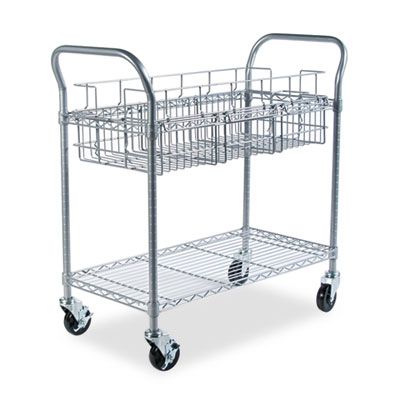 Safco® Dual-Purpose Wire Mail and Filing Cart, Metal, 1 Shelf, 1 Bin, 39