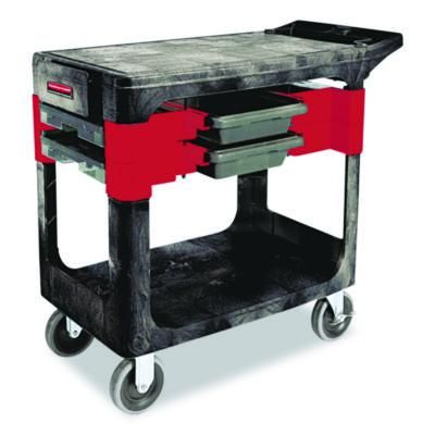 Rubbermaid® Commercial Two-Shelf Trades Cart, Plastic, 2 Shelves, 2 Drawers, 330 lb Capacity, 19.25