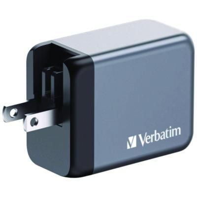 Verbatim® 100 W 4-Port GaN Wall Charger, Black/Gray