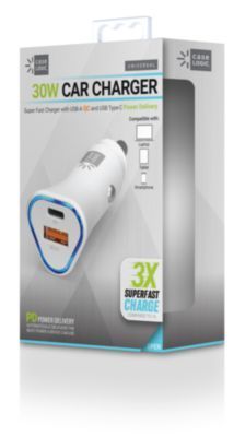 ByTech® PD Car Charger, 30 W, Two-3 A Ports, White