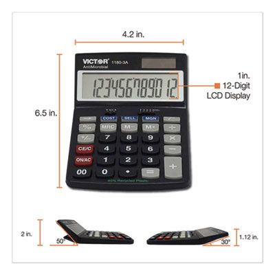 Victor® 1180-3A Antimicrobial Desktop Calculator, 12-Digit LCD