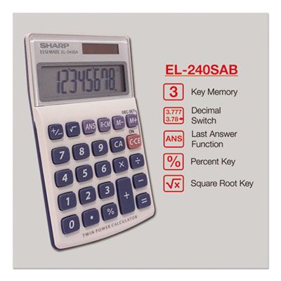 Sharp® EL240SB Handheld Business Calculator, 8-Digit LCD