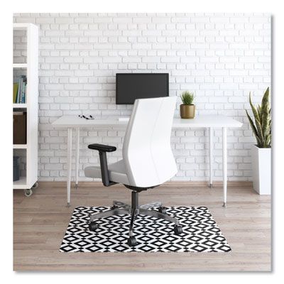 deflecto® FashionMat Chair Mat for Flat Pile Carpeted and Hard Floors, Rectangular, Straight Edges, 35" x 40", White/Black