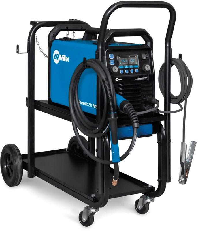 Miller® Millermatic® 211 PRO Single Phase MIG Welder With 120 - 240 Input Voltage, 230 Amp Max Output, Auto-Set™ Technology, Smooth-Start™, Running Gear/Cylinder Rack And Accessory Package Miller® Millermatic® 211 PRO Single Phase MIG Welder With 120 - 240 Input Voltage, 230 Amp Max Output, Auto-Set™ Technology, Smooth-Start™, Running Gear/Cylinder Rack And Accessory Package