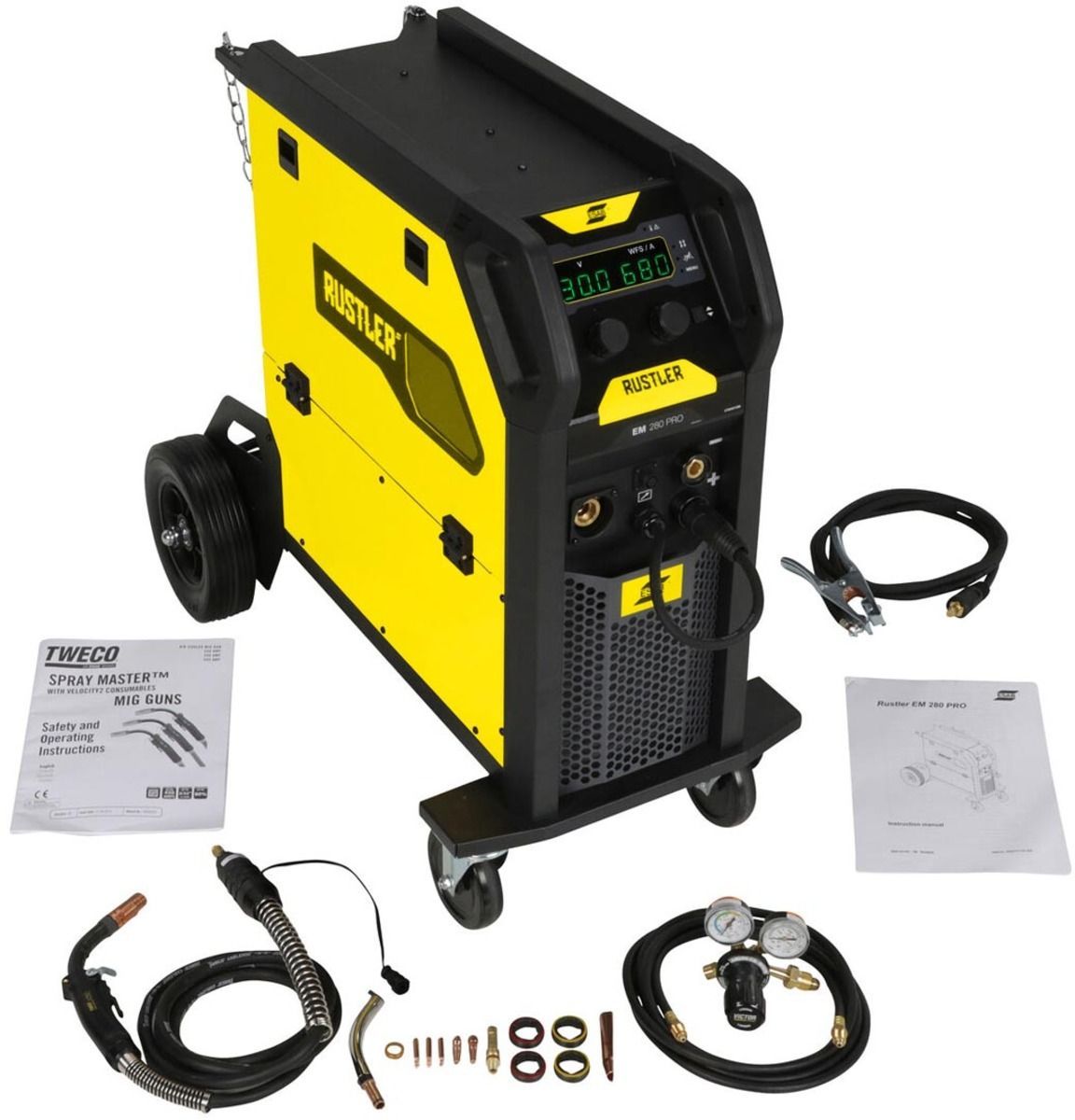 ESAB® Rustler EM 280 PRO Single Phase MIG Welder With 208 - 230 Input Voltage, 280 Amp Max Output And Accessory Package
