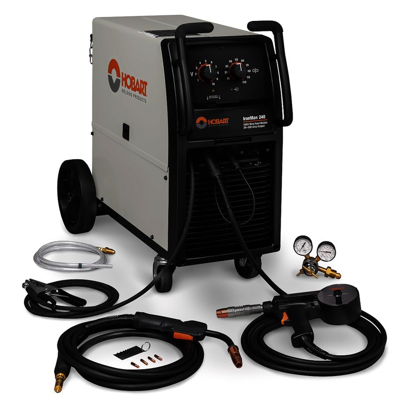 Hobart® IronMan™ 240/SpoolRunner™ 200 Single Phase MIG Welder With 220 - 240 Input Voltage, 240 Amp Max Output And Accessory Package Hobart® IronMan™ 240/SpoolRunner™ 200 Single Phase MIG Welder With 220 - 240 Input Voltage, 240 Amp Max Output And Accessory Package