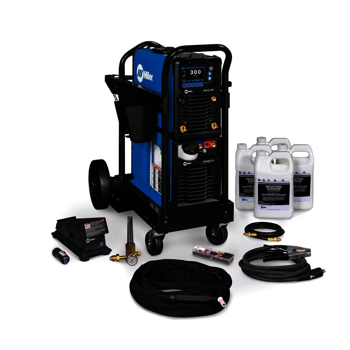 Miller® Dynasty® 300 TIG Welder With 208 - 600 Input Voltage, 300 Amp Max Output, Auto-Line™ Technology, Pro-Set™ Technology, Wireless Foot Control, Running Cart And Accessory Package
