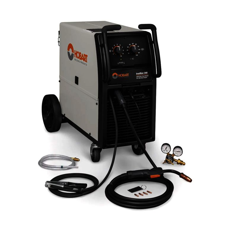 Hobart® IronMan™ 240 Single Phase MIG Welder With 220 - 240 Input Voltage, 240 Amp Max Output, Fan-On-Demand™ Cooling™ And Accessory Package Hobart® IronMan™ 240 Single Phase MIG Welder With 220 - 240 Input Voltage, 240 Amp Max Output, Fan-On-Demand™ Cooling™ And Accessory Package