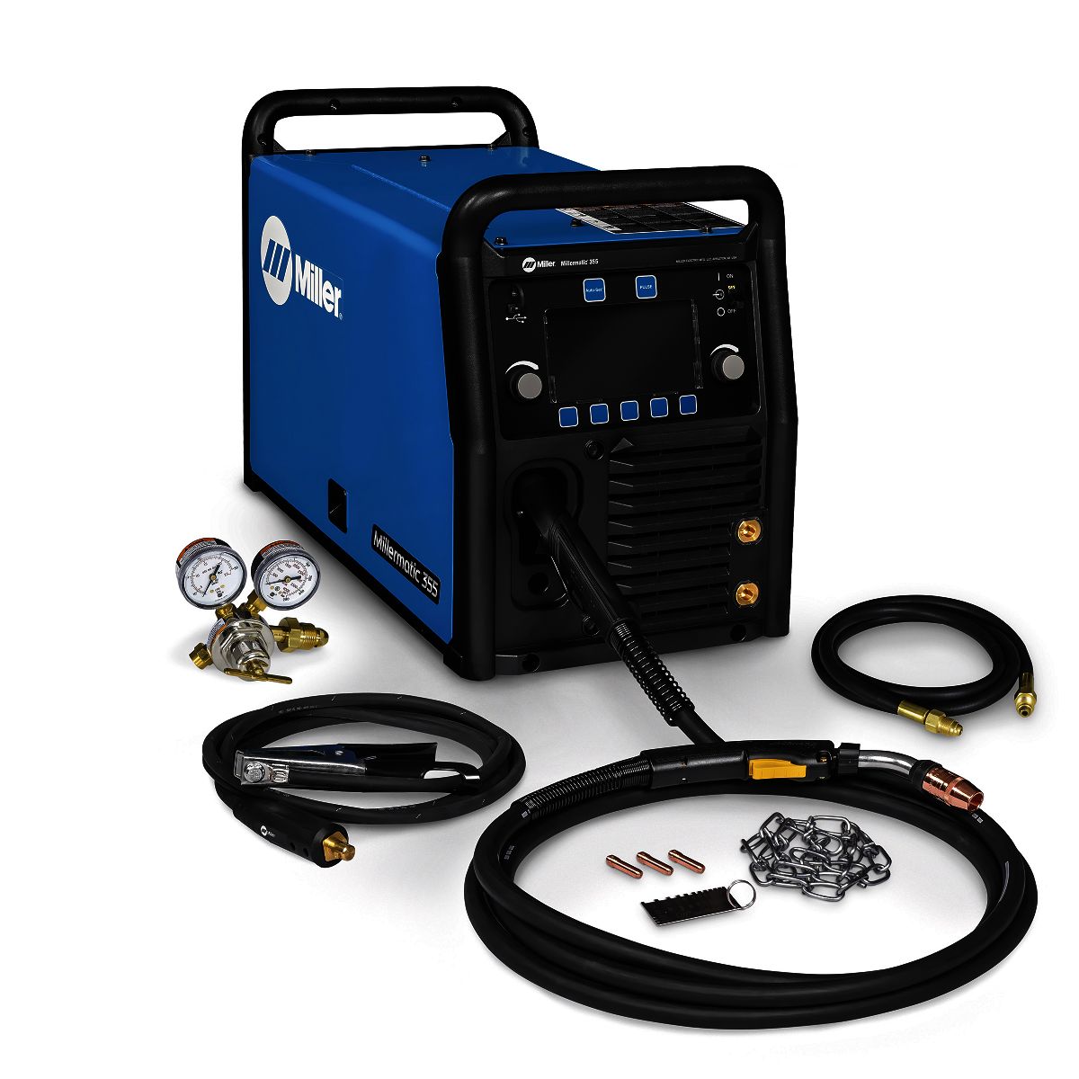 Miller® Millermatic® 355 1 or 3 Phase MIG Welder With 208 - 575 Input Voltage, 400 Amp Max Output, Auto-Set™ Elite Parameters And Accessory Package Miller® Millermatic® 355 1 or 3 Phase MIG Welder With 208 - 575 Input Voltage, 400 Amp Max Output, Auto-Set™ Elite Parameters And Accessory Package