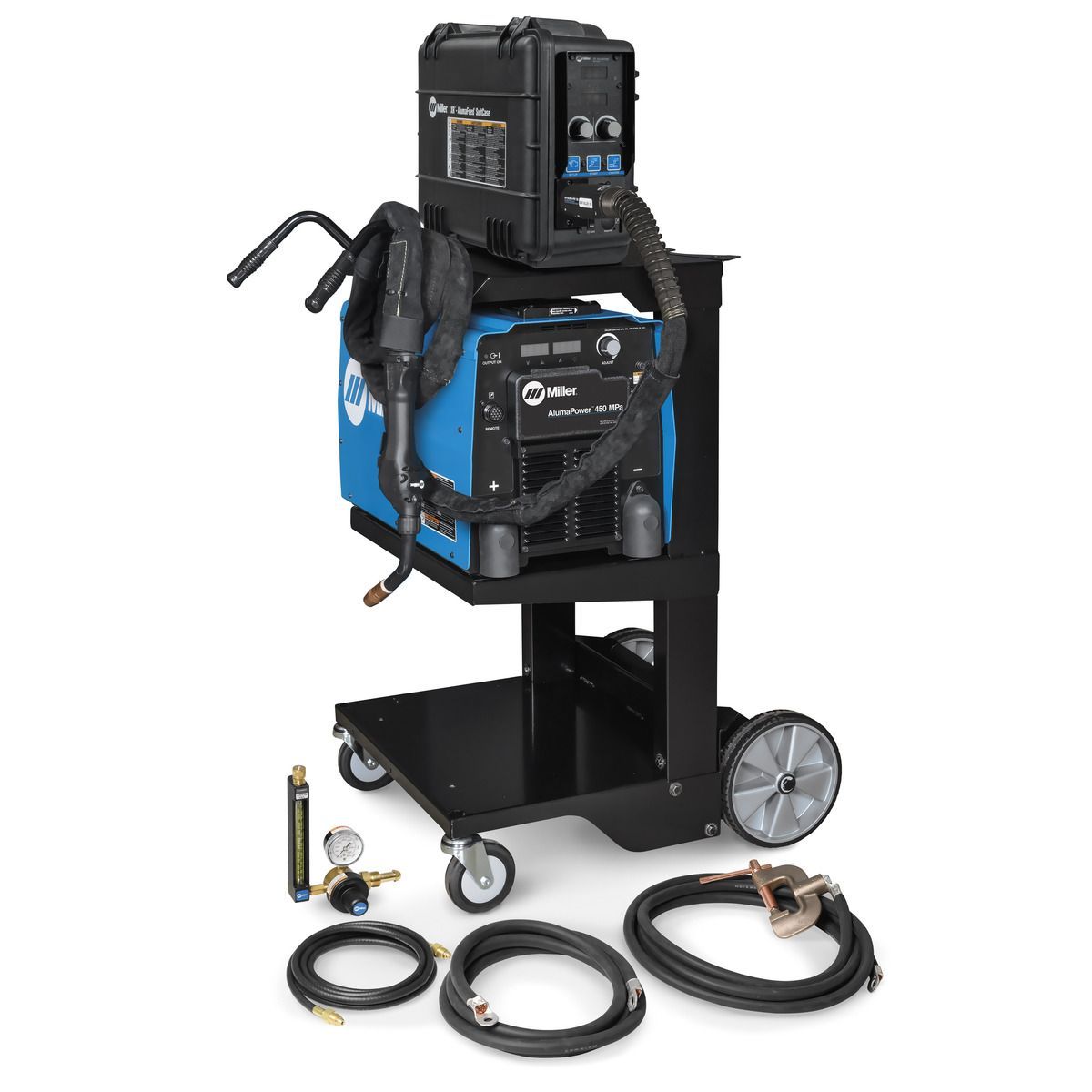 Miller® AlumaFeed® 450 MPa/MIGRunner™ 3 Phase MIG Welder With 230 - 575 Input Voltage, 600 Amp Max Output, SuitCase® Push-Pull Wire Feeder, And Air-Cooled Gun