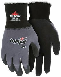 MCR Safety® Large Ninja® BNF 15 Gauge Black Nitrile Palm And Fingertip Coated Work Gloves With Nylon And Spandex Liner And Knit Wrist