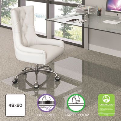 deflecto® Premium Glass Chair Mat for Flat to Plush Pile Carpeted and Hard Floors, Rectangular, Polished Edges, 48
