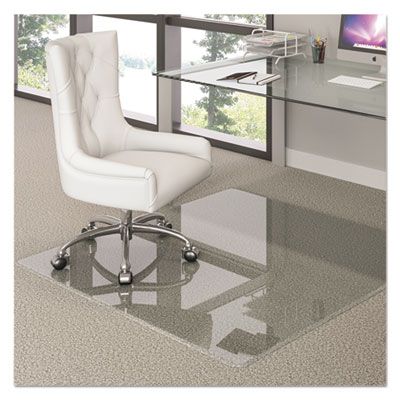 deflecto® Premium Glass Chair Mat for Flat to Plush Pile Carpeted and Hard Floors, Rectangular, Polished Edges, 48