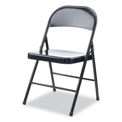 Alera® Armless Steel Folding Chair, Supports Up to 275 lb, Black Seat, Black Back, Black Base, 4/Carton