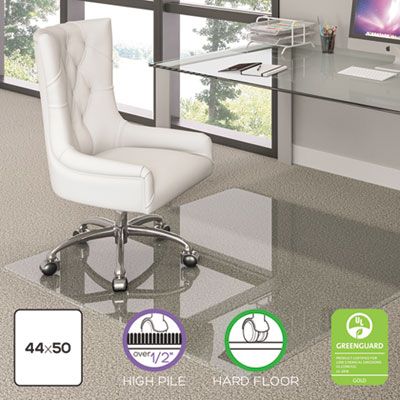 deflecto® Premium Glass Chair Mat for Flat to Plush Pile Carpeted and Hard Floors, Rectangular, Polished Edges, 44