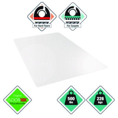 Floortex® Cleartex MegaMat Heavy-Duty Polycarbonate Mats for Flat to Plush Pile Carpeted and Hard Floors, Rectangular, 46