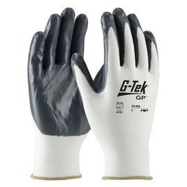 PIP Global Safety® Large G-Tek® 13 Gauge Gray Smooth Nitrile Palm And Finger Coated Work Gloves With Nylon Liner And Knit Wrist