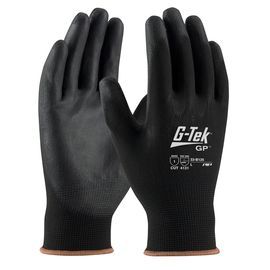 PIP Global Safety® Small G-Tek® 13 Gauge Black Flat Polyurethane Palm And Finger Coated Work Gloves With Nylon Liner And Knit Wrist PIP Global Safety® Small G-Tek® 13 Gauge Black Flat Polyurethane Palm And Finger Coated Work Gloves With Nylon Liner And Knit Wrist