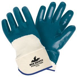MCR Safety® Large Predator® Blue Nitrile 3/4 Coated Work Gloves With Jersey Liner And Safety Cuff MCR Safety® Large Predator® Blue Nitrile 3/4 Coated Work Gloves With Jersey Liner And Safety Cuff