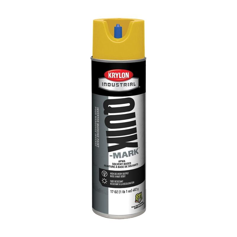 Krylon® 17 Ounce Aerosol Can Flat Yellow Industrial Quik-Mark™ Solvent-Based Inverted Marking Paint