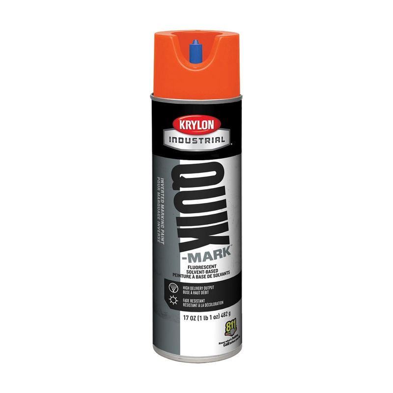 Krylon® 17 Ounce Aerosol Can Flat Hi-Viz Red/Orange Industrial Quik-Mark™ Solvent-Based Inverted Marking Paint