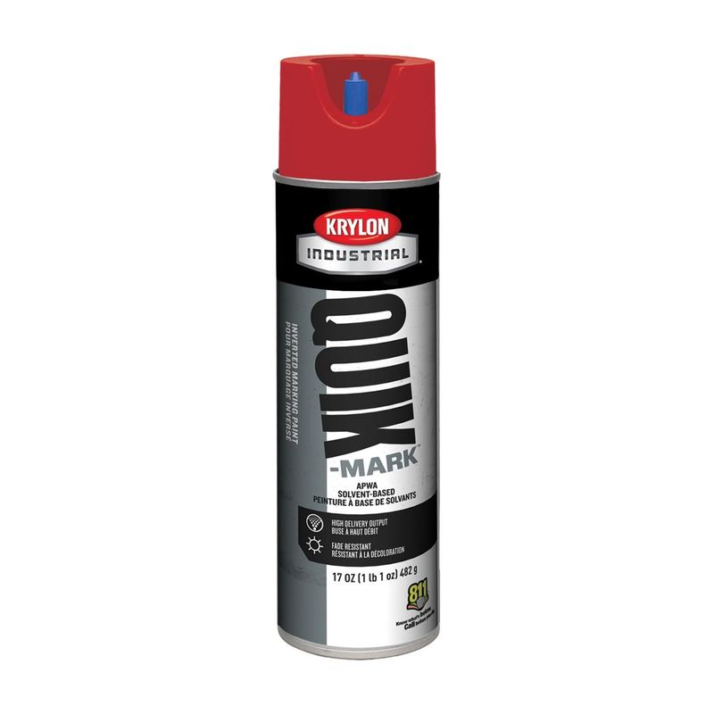 Krylon® 17 Ounce Aerosol Can Flat Red Industrial Quik-Mark™ Solvent-Based Inverted Marking Paint