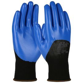 PIP Global Safety® Large G-Tek® 15 Gauge Blue Smooth Nitrile Palm Finger And Knuckle Coated Work Gloves With Nylon Liner And Knit Wrist PIP Global Safety® Large G-Tek® 15 Gauge Blue Smooth Nitrile Palm Finger And Knuckle Coated Work Gloves With Nylon Liner And Knit Wrist