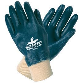 MCR Safety® Large Predalite® Blue Nitrile Full Coated Work Gloves With Interlock Cotton Liner And Knit Wrist MCR Safety® Large Predalite® Blue Nitrile Full Coated Work Gloves With Interlock Cotton Liner And Knit Wrist