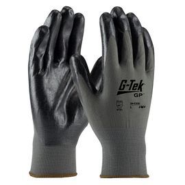 PIP Global Safety® Large G-Tek® 13 Gauge Black Foam Nitrile Palm And Finger Coated Work Gloves With Nylon Liner And Knit Wrist