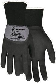 MCR Safety® Large Ninja® BNF 15 Gauge Black Nitrile Palm And Knuckle Coated Work Gloves With Nylon And Spandex Liner And Knit Wrist
