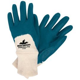 MCR Safety® Medium Predalite® Blue Nitrile 3/4 Coated Work Gloves With Interlock Cotton Liner And Knit Wrist