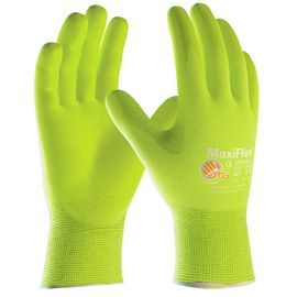 PIP Global Safety® Small MaxiFlex® Ultimate™ 15 Gauge Hi-Vis Yellow Micro Foam Nitrile Palm And Finger Coated Work Gloves With Nylon And Elastane Liner And Knit Wrist