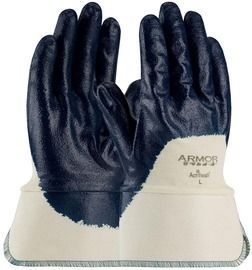 PIP Global Safety® Large ArmorLite® Blue Textured Nitrile Palm Finger And Knuckle Coated Work Gloves With Cotton Liner And Safety Cuff