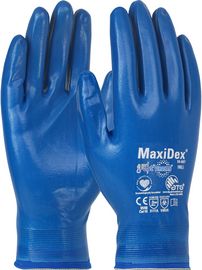 PIP Global Safety® Medium MaxiDex™ 15 Gauge Blue Smooth Nitrile Full Coated Work Gloves With Nylon Liner And Knit Wrist
