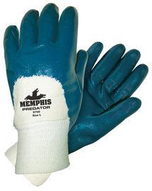 MCR Safety® Large Predator® Blue Nitrile 3/4 Coated Work Gloves With Jersey Liner And Knit Wrist