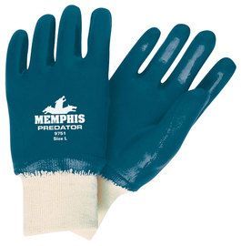 MCR Safety® Large Predator® Blue Nitrile Full Coated Work Gloves With Jersey Liner And Knit Wrist