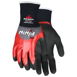 MCR Safety® Medium Ninja® BNF 18 Gauge Red Nitrile 3/4 Coated Work Gloves With Nylon And Spandex Liner And Knit Wrist