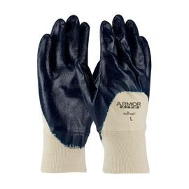 PIP Global Safety® Medium ArmorLite® Blue Textured Nitrile Palm Finger And Knuckle Coated Work Gloves With Cotton Liner And Knit Wrist