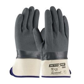 PIP Global Safety® Small ActivGrip™ 15 Gauge Gray Microfinish Nitrile Full Coated Work Gloves With Cotton Liner And Safety Cuff PIP Global Safety® Small ActivGrip™ 15 Gauge Gray Microfinish Nitrile Full Coated Work Gloves With Cotton Liner And Safety Cuff