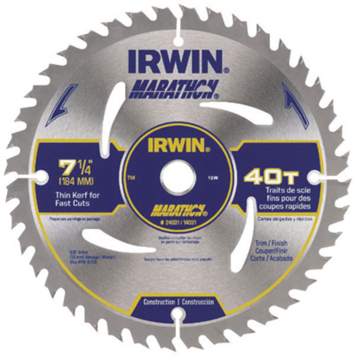 IRWIN� 7 1/4 IRWIN� 7 1/4" 40 Teeth Vise-Grip�/Marathon� Carbide Tipped Circular Saw Blade