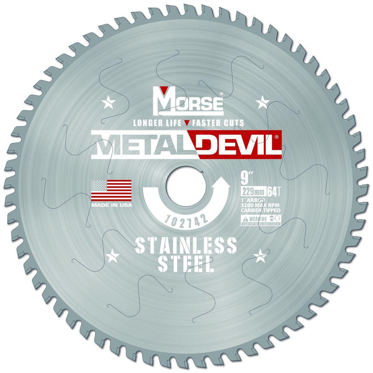 Morse� 9" 64 Teeth Metal Devil Carbide Tipped Circular Saw Blade (Stainless Steel Cutting)