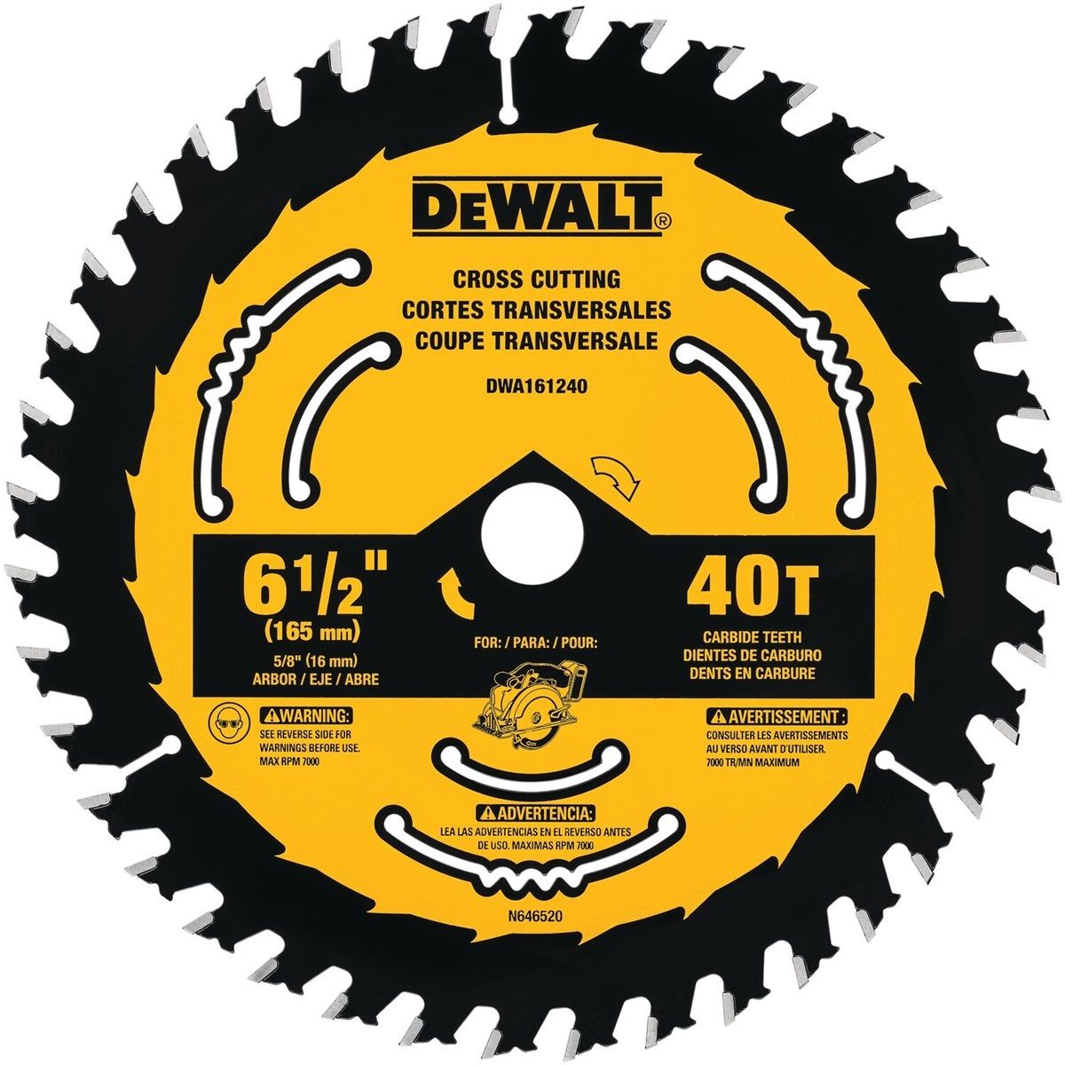 DEWALT� 6 1/2 DEWALT� 6 1/2" 40 Teeth Carbide Circular Saw Blade