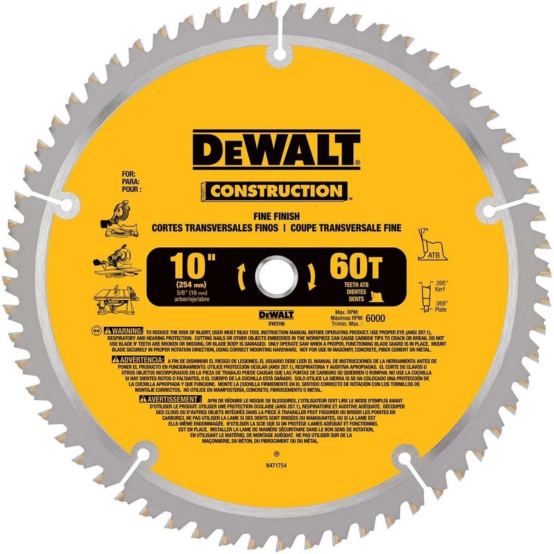 DEWALT� 10" 60 Teeth Carbide Tipped Circular Saw Blade