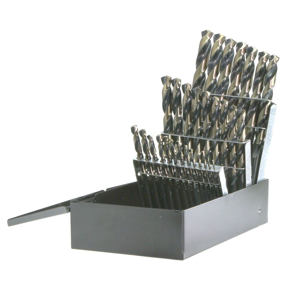 WALTER Drillco Nitro Series 400N 1/16 WALTER Drillco Nitro Series 400N 1/16" - 1/2" X 1/64" Black And Gold Oxide HSS 29 Piece Heavy Duty Jobber Length Drill Bit Set With Straight Shank And Spiral Flute