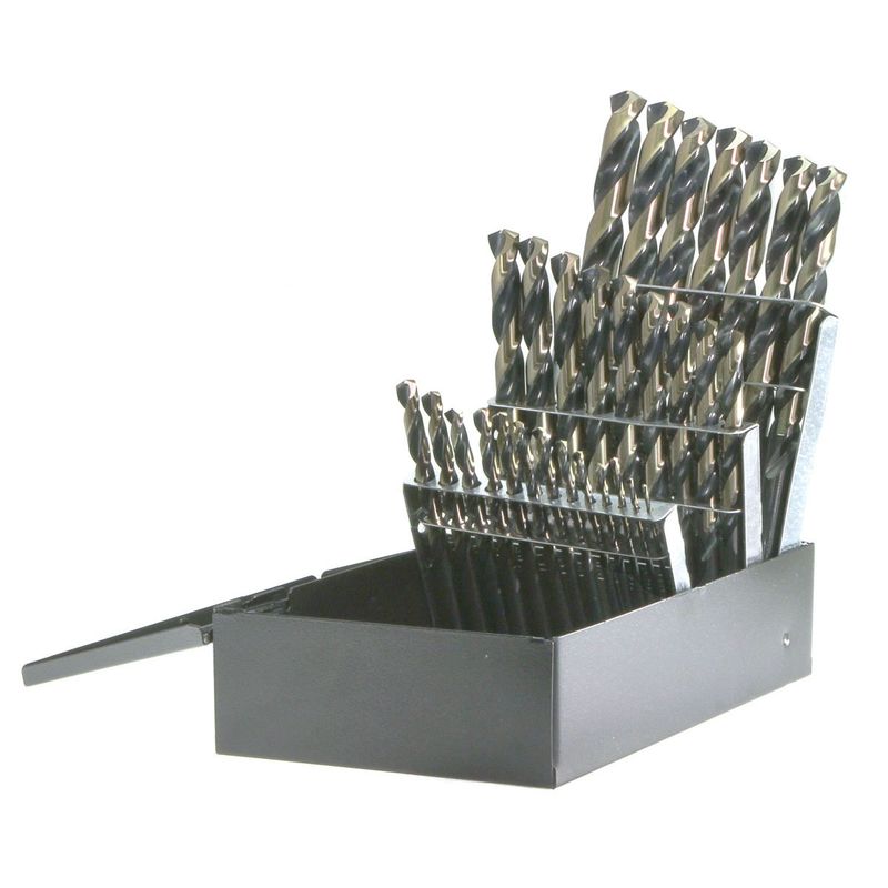 WALTER Drillco Nitro Series 400N 1/16 WALTER Drillco Nitro Series 400N 1/16" - 1/2" X 1/64" Black And Gold Oxide HSS 29 Piece Heavy Duty Jobber Length Drill Bit Set With Straight Shank And Spiral Flute